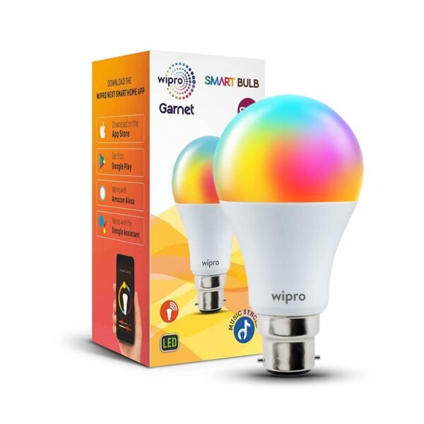 Wipro 9W B22D WiFi LED Smart Bulb with Music Sync Function, Compatible with Amazon Alexa and ...