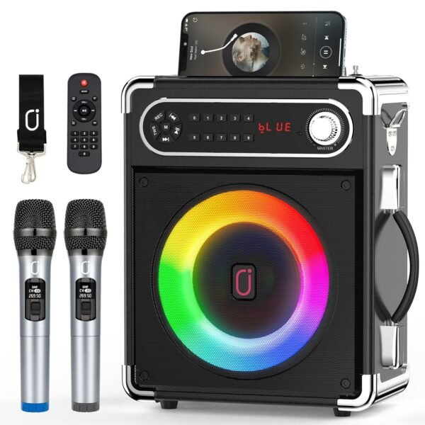 【US Top 1】 JYX Karaoke Speaker with Two Wireless Microphones System, Portable Party Speakers ...