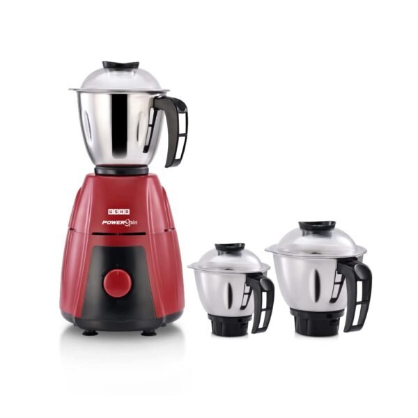 Usha Powerspin 750 Watt Mixer Grinder, 3 Stainless Steel Jars with handle (Maroon & Black) | ...