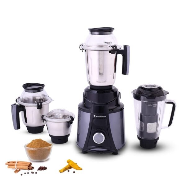 Wonderchef Galaxy Mixer Grinder 750 100% Copper Motor, 4 Stainless Steel Jars, Black & Grey, ...
