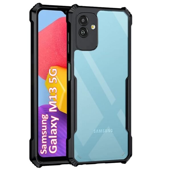 WOW IMAGINE Shock Proof Clear Back Case Mobile Cover for Samsung Galaxy M13 5G (Hard | Hybrid PC + TPU | Full Armour Device & Camera Protection | Black)