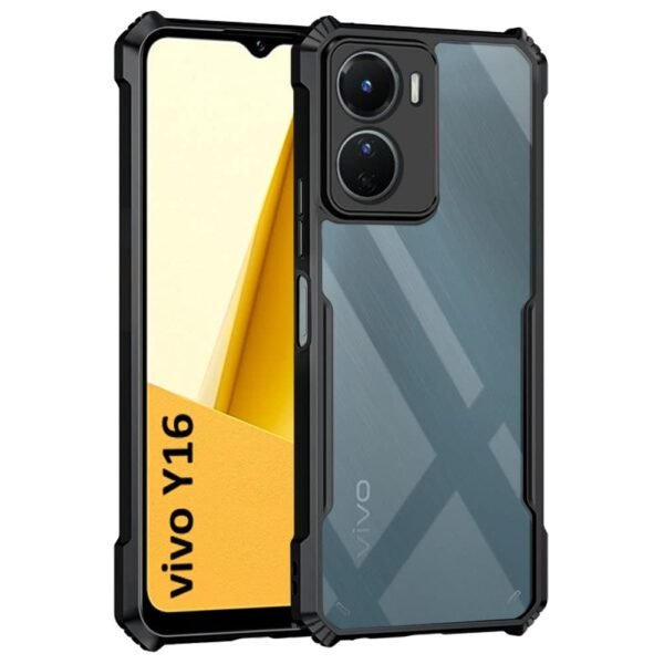 WOW IMAGINE Shock Proof Clear Back Case Mobile Cover for Vivo Y16 | Vivo Y56 | Vivo T2X (Hard | Hybrid PC + TPU | Full Armour Device & Camera Protection | Black)
