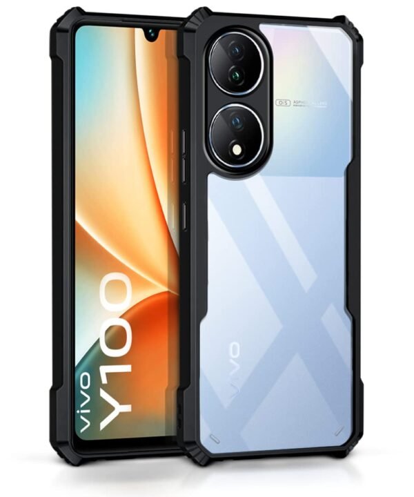 WOW IMAGINE Shock Proof Clear Back Cover Case Mobile Cover for Vivo Y100 5G | Vivo T2 5G (Hard | Hybrid PC + TPU | Full Armour Device & Camera Protection | Black)