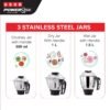 Usha Powerspin 750 Watt Mixer Grinder, 3 Stainless Steel Jars with handle (Maroon & Black) | ... - Image 3