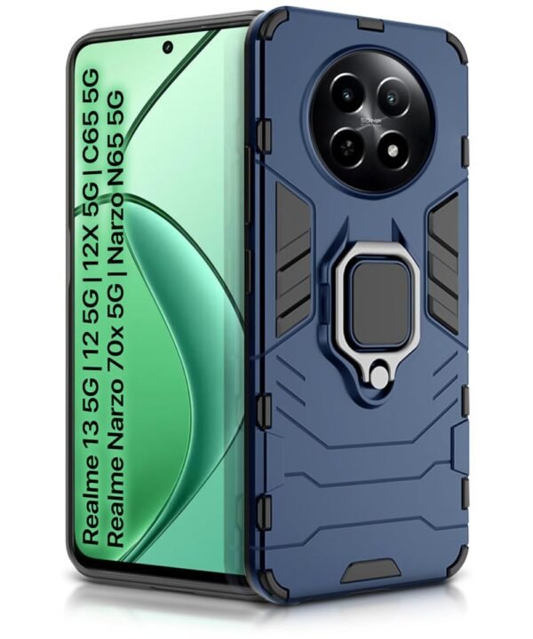WOW IMAGINE ShockProof Back Case Mobile Cover for Realme Narzo 70X | Realme 12 5G | 12X 5G | C65 5G | N65 5G | Back Cover Case (Tough Armor | Hybrid PC + TPU | Ring Holder & in-Built Kickstand | Blue)