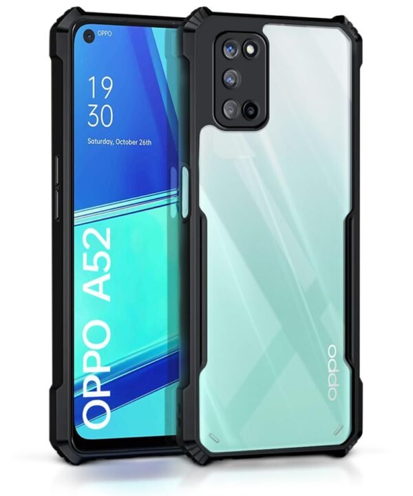 WOW IMAGINE Shock Proof Clear Back Case Mobile Cover for Oppo A52 (Hard | Hybrid PC + TPU | Full Armour Device & Camera Protection | Black)