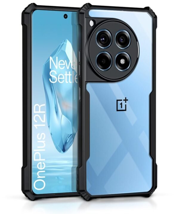 WOW IMAGINE Shock Proof Clear Back Case Mobile Cover for 1+ OnePlus 12R 5G (Hard | Hybrid PC + TPU | Full Armour Device & Camera Protection | Black)