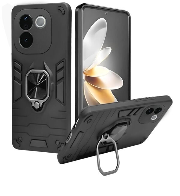 A rtistque Armor Bumper Back Case Cover for Vivo T3 Pro 5G / iQOO Z9s Pro 5G | Stylish Ring Holder & Inbuilt Stand | Shockproof TPU Protective Design | 360 Degree | Vivo T3 Pro 5g Back Cover - Black