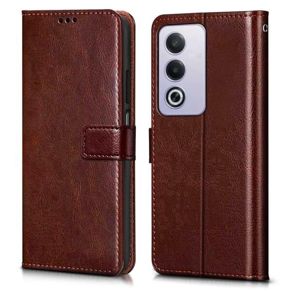 WOW IMAGINE Shock Proof Flip Cover Back Case Cover for Oppo A3 Pro 5G (Flexible | Leather Finish | Card Pockets Wallet & Stand | Chestnut Brown)