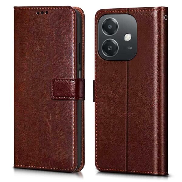WOW IMAGINE Shock Proof Flip Cover Back Case Cover for Oppo A3x 5G | A3x 4G | A3 5G (Flexible | Leather Finish | Card Pockets Wallet & Stand | Chestnut Brown)