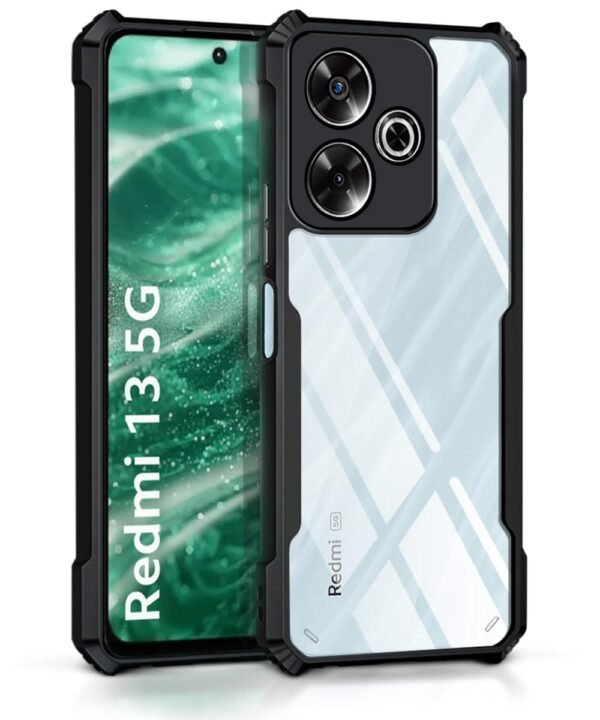 WOW IMAGINE TPU Shock Proof Clear Protective Back Case For Mi Redmi 13 5G|Poco M6 Plus 5G-Airedge Technology|360 Degree Camera Protection|Transparent Hybrid Back Case Mobile Cover-Black