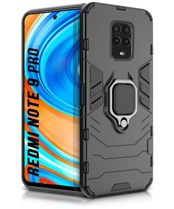 WOW IMAGINE Shock Proof Back Case Mobile Cover for Xiaomi Mi Redmi Note 10 Lite | 9 Pro | 9 Pro Max | Poco M2 Pro (Armor | Hybrid PC + TPU | Full Protection with Ring Holder Kickstand | Carbon Black)