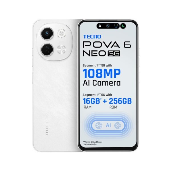 Tecno POVA 6 NEO 5G (Aurora Cloud, 8GB+256GB) | Advanced AI Features | 108MP Ultra Clear AI C...