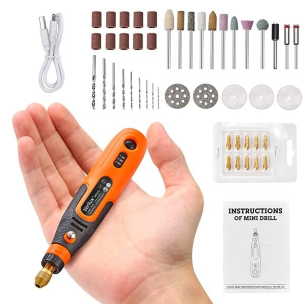 Verilux® 45pcs Mini Cordless Drill Machine, 900Ah USB Rechargeable 3 Speed Small Drill Machin...