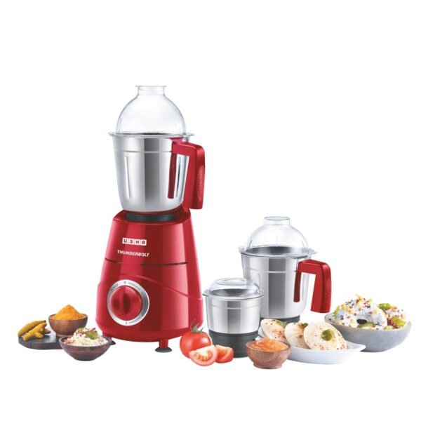 USHA Thunderbolt 800-Watt Copper Motor Mixer Grinder with 3 Jars and 5 Years Motor Warranty(R...