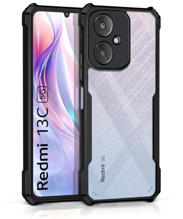 WOW IMAGINE Shock Proof Clear Back Case Mobile Cover for Xiaomi Redmi 13C 5G | Poco M6 5G (Hard | Hybrid PC + TPU | Full Armour Device & Camera Protection | Black)