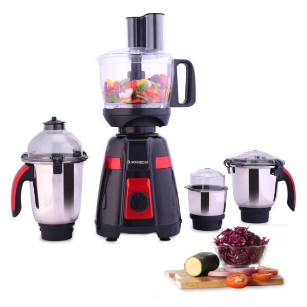 Wonderchef Platinum 750W Mixer Grinder with Food Processor | 4 SS Jars with Fruit Filter Jar ...