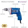 ULTRAFAST UF-10B 400W Electric Drill Machine 10mm Chuck Corded Constant 2600 RPM Drilling Spe... - Image 3