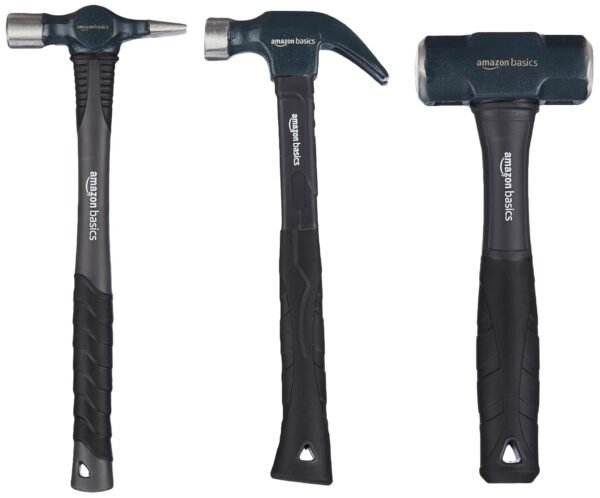 Amazon Basics Hammer Home Kit Fiberglass Handle 3 Pcs Set,Claw Hammer (225 GMS), Sledge Hamme...