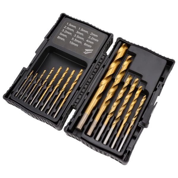 amazon basics High Speed Steel Drill Set for Metal, Wood, & Plastic, 14 Pieces, 1.5 - 10mm, S...