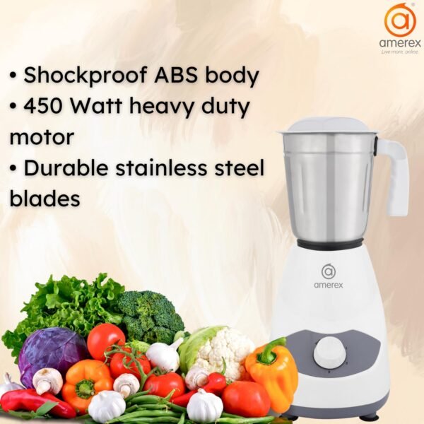 Amerex Mixer Grinder for Kitchen - 3 Jars 500 Watt Mixie - Chutney Jar, Dry Grinder Jar & Liq...