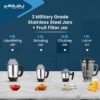 Bajaj Military Series Glamore 4 Jar 1000 Watts Mixer Grinder | 3-Speed Control With Pulse Eff... - Image 5