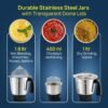AGARO Elite Mixer Grinder 550W, 100% Copper Motor, 3 Stainless Steel Jar, 3 Speed, Whip Funct... - Image 4