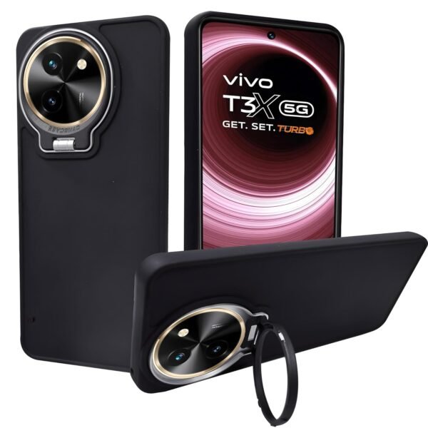 A rtistque Silicone Back Cover Case for Vivo T3X 5G with Camera Stand | Shockproof TPU Protective Design | Slim Fit | Ultra Matte - Black