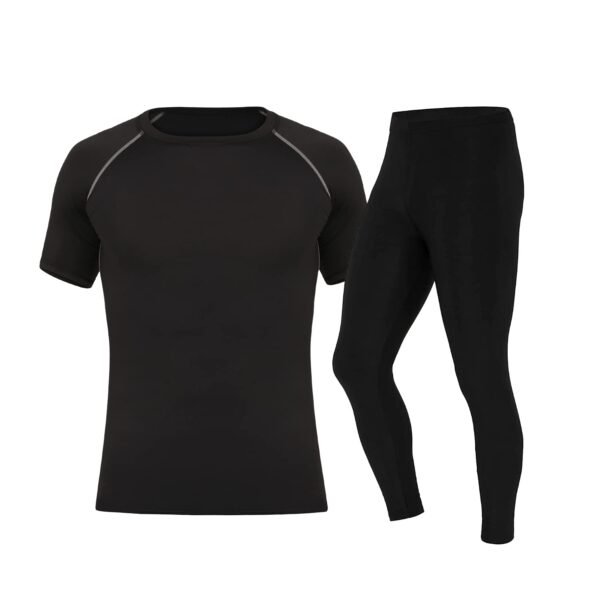 WORK FOR IT Men's Polyester Sports Running Set Compression Half Sleeve T-Shirt, Pants Skin-Tight Long Sleeves Quick Dry Fitness Tracksuit Gym Yoga Suits Set of 2