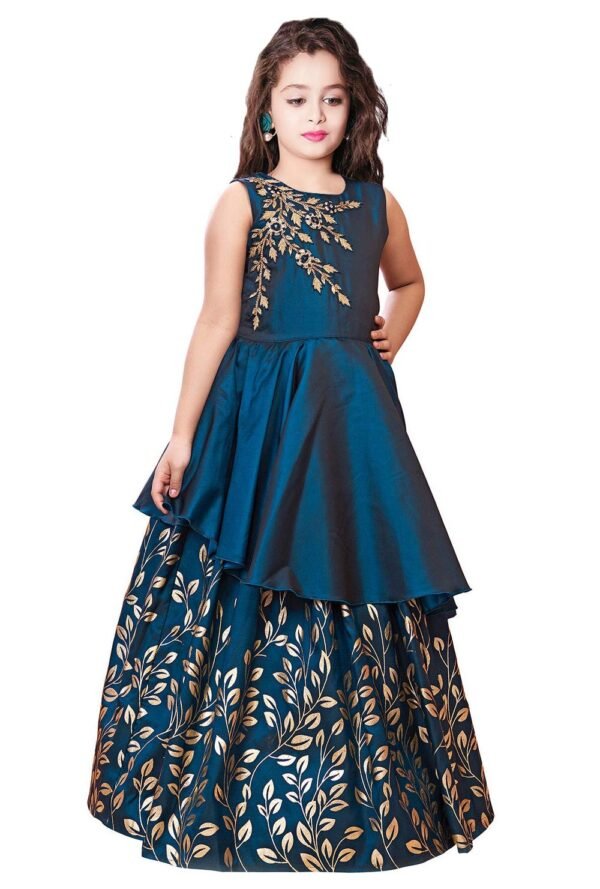 White Button Girl's Blue Foil A-Line Maxi Dres...