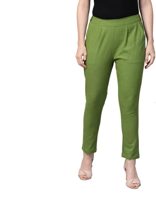 Yash Gallery Women's Solid Cotton Slub Ankle L...