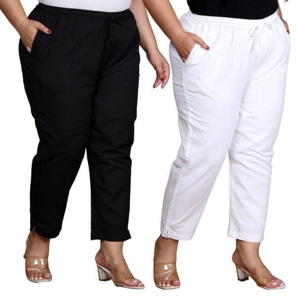 Women's Solid Pure Cotton Plus Size Combo Trou...