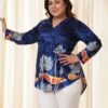 Amydus Plus Size Blue Floral Velvet Top for Wo... - Image 5