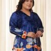 Amydus Plus Size Blue Floral Velvet Top for Wo... - Image 3