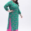 Tissu Women's Plus Size Dark Green & Pink Prin... - Image 3
