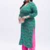 Tissu Women's Plus Size Dark Green & Pink Prin... - Image 2