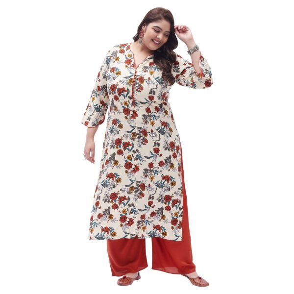 Tissu Women's Rayon Plus Size Cream & Orange P...