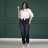 Womens Plus Size Straight Fit Mid Blue Jeans - Image 6