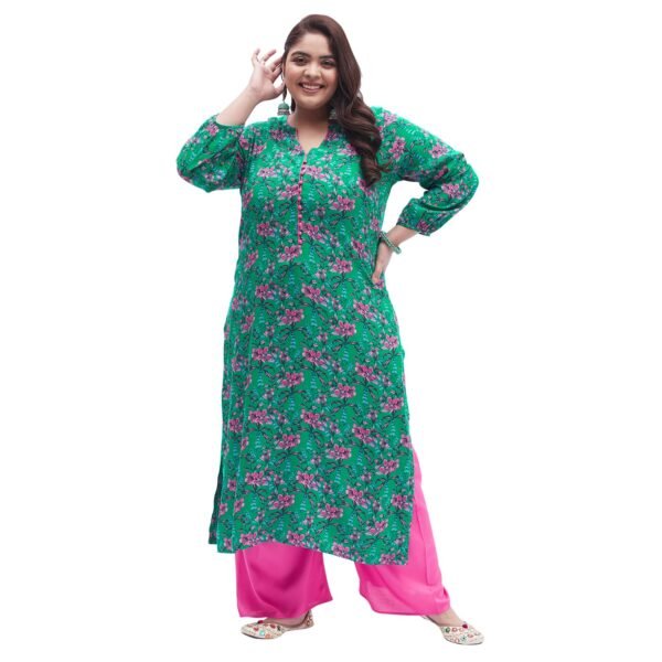 Tissu Women's Plus Size Dark Green & Pink Prin...