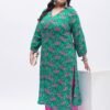Tissu Women's Plus Size Dark Green & Pink Prin... - Image 5