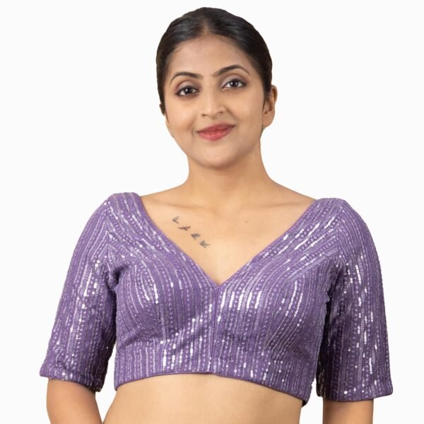 Women's Sequin Embroidered V Neck Elbow Half S...